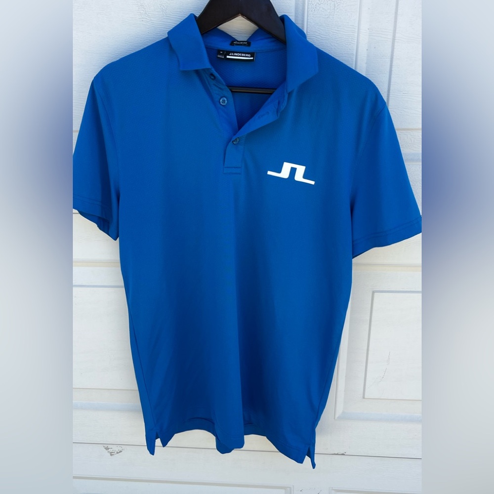 Men's J Lindeberg Tour Tech Regular Fit  Golf Polo Shirt Blue short sleeves M